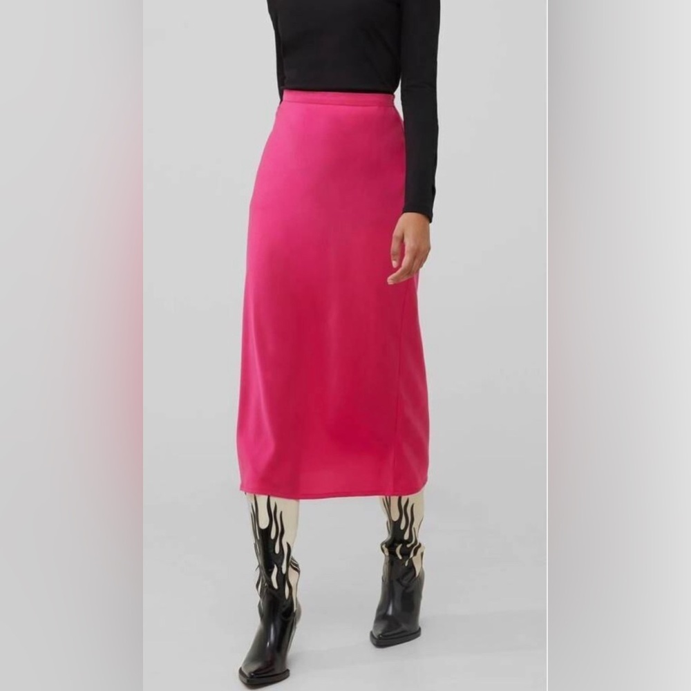 French Connection Fuchsia Pink Midi Satin Slip Skirt sz4